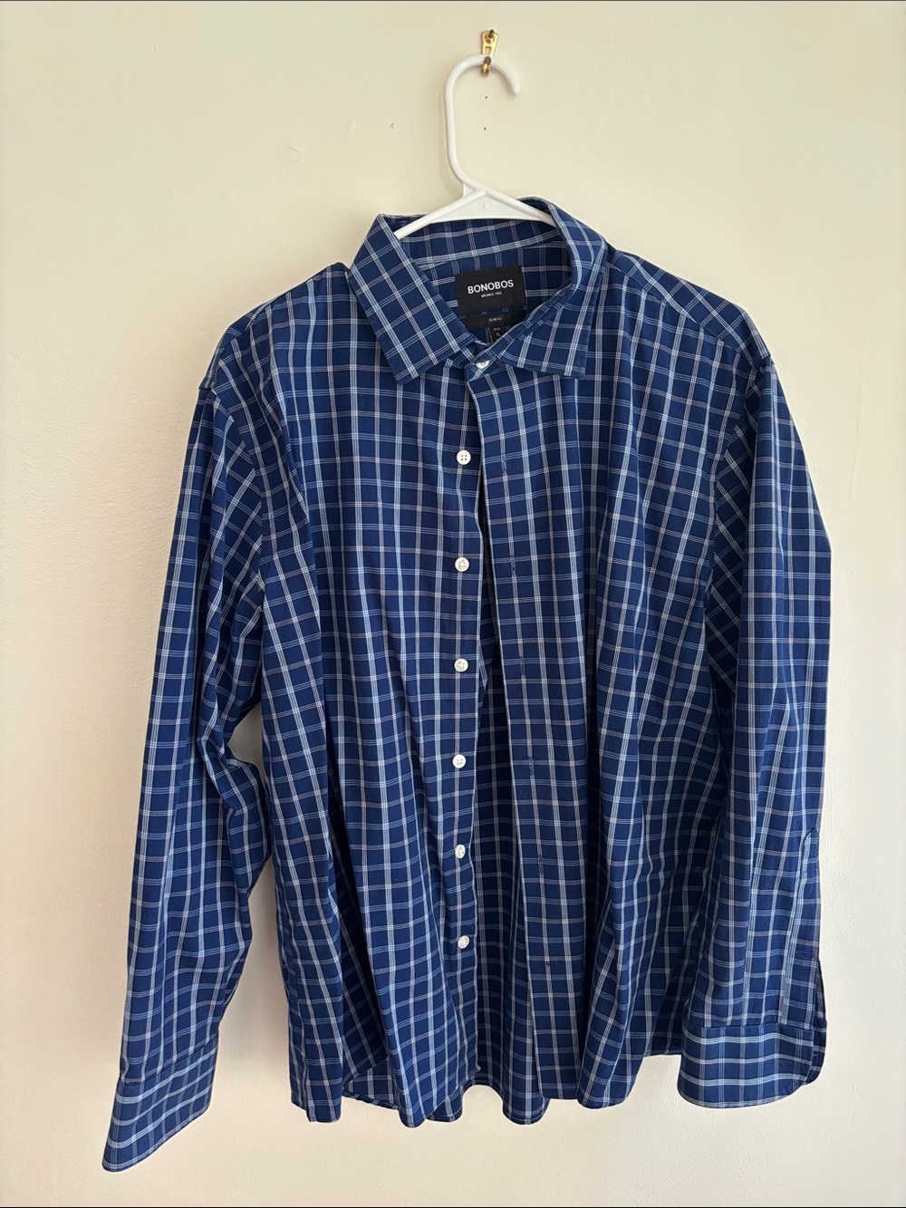 Bonobos long sleeve blue plaid men’s dress shirt
